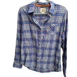 🆕 Women’s Field & Stream Plaid Flannel Long Sleeve Shirt Clark Federal Blue L